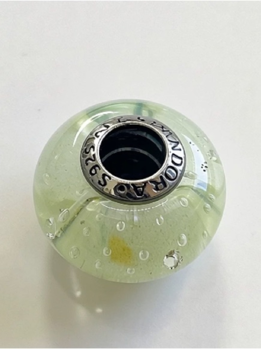 Pandora Pale Green Glass Charm Bead with Silver Core